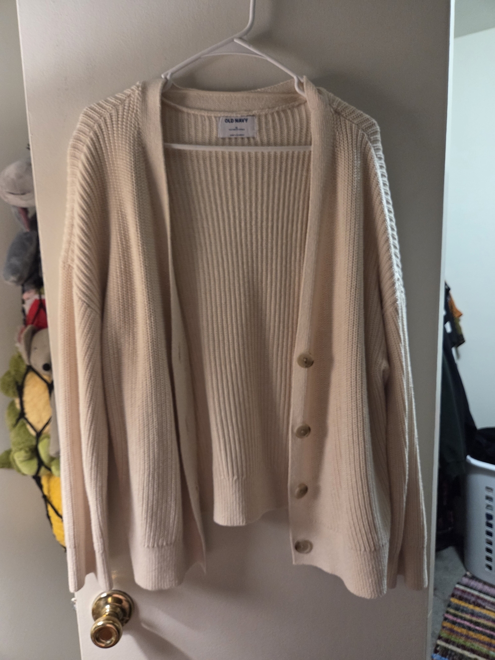 Old Navy Women's Cream Ribbed Button Cardigan